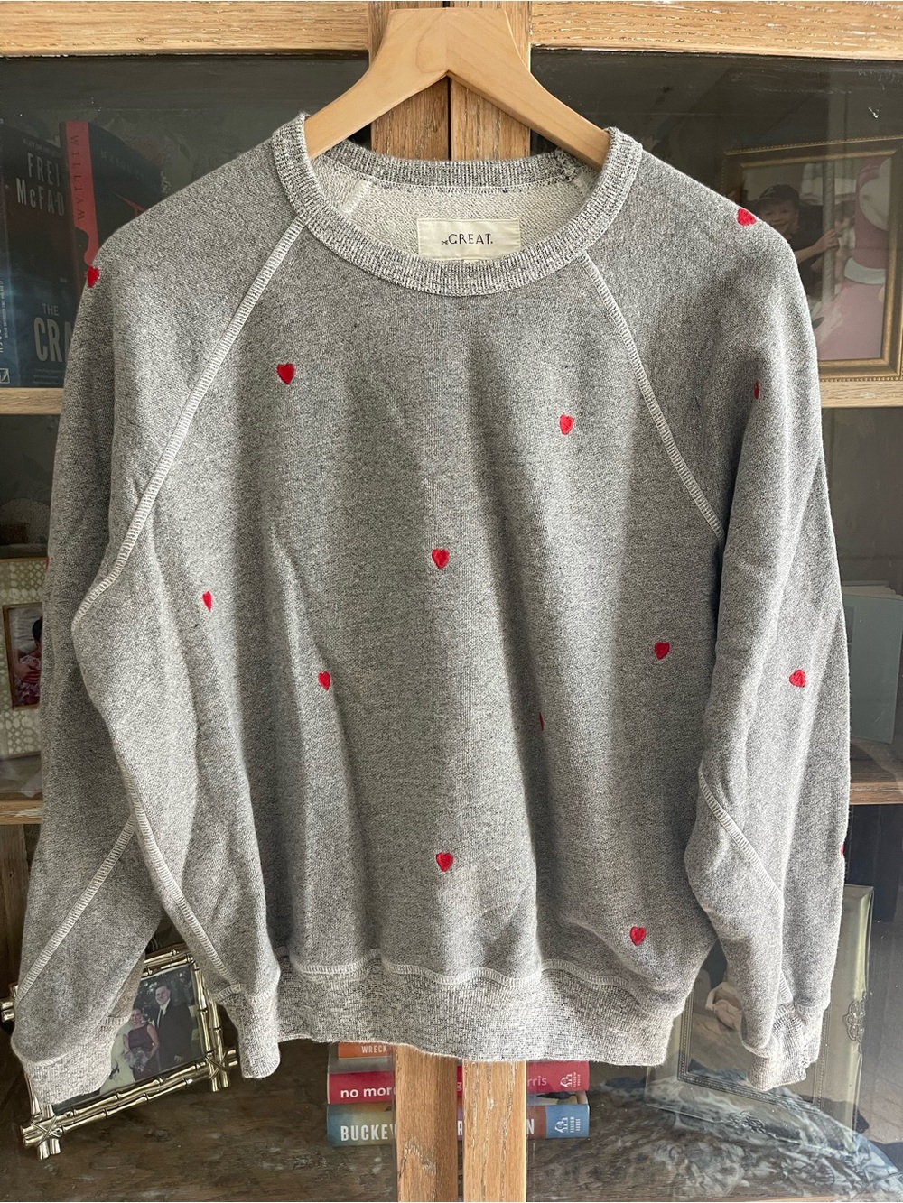 THE GREAT. College Sweatshirt with Heart Embroidery